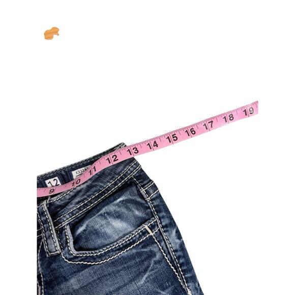 Miss Me Kids Girls Bootcut Bling Thick Stitch Medium Wash Horseshoe Jeans 12 - Picture 6 of 8